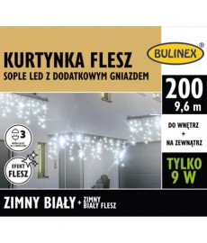 Kurtyna świetlna sople 200 LED biały zimny efekt flesz 9,6m 13-582 BULINEX