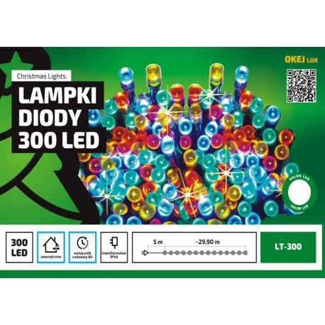 Lampki choinkowe 300 LED biała ciepła z timerem LT-300/X OKEJ