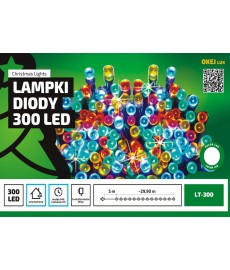 Lampki choinkowe 300 LED multikolor, zewn. z timerem 6H LT-300/M OKEJ